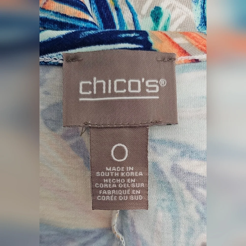Chico's Rayon Tropical Print Sleeveless Knee Length Dress Summer Vacation Sz 0